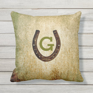 Coussin D'extérieur Monogramme initial du fer à cheval pour personnal