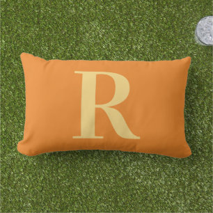 Coussin D'extérieur Monogramme Moderne Simple Orange Extérieur