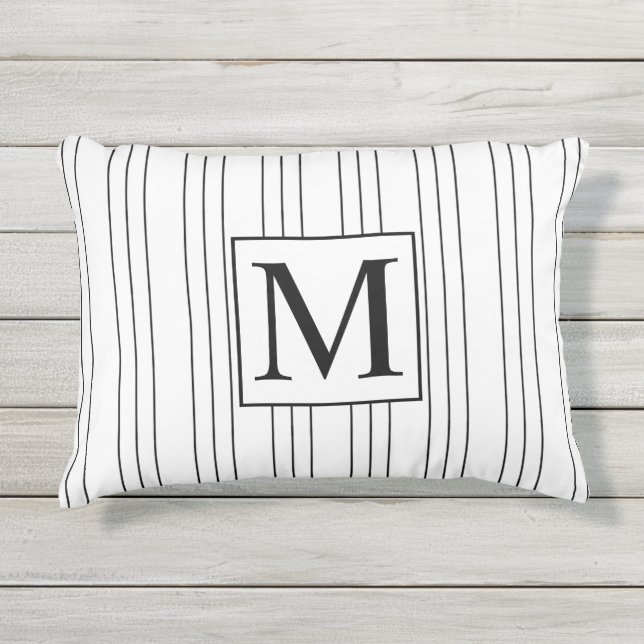 Coussin D'extérieur Monogramme noir et blanc de filet (Devant)