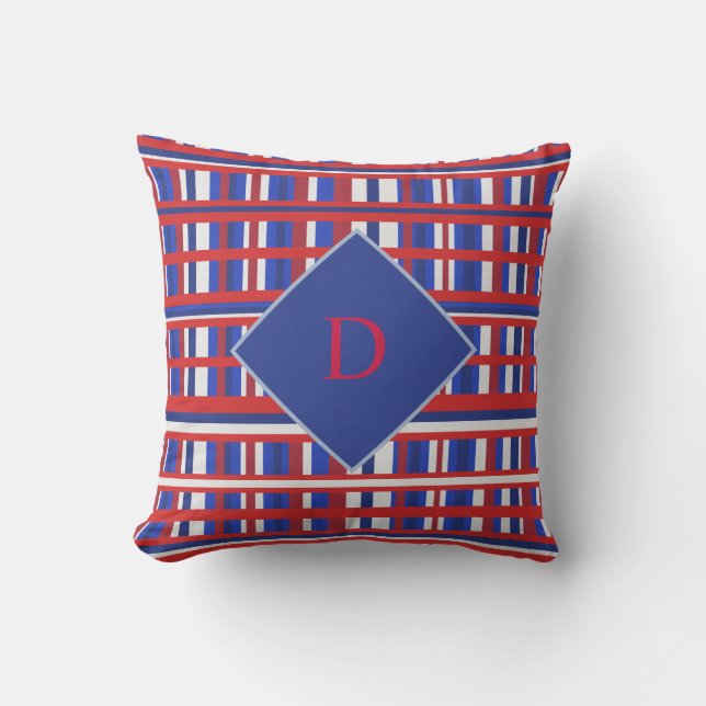 Coussin D'extérieur Monogramme rouge, bleu blanc Patriot (Recto)