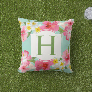 Coussin D'extérieur Monogramme sur mesure Motif Aqua rose