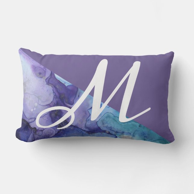 Coussin D'extérieur Monogramme ultra-violet à la mode de turquoise (Recto)