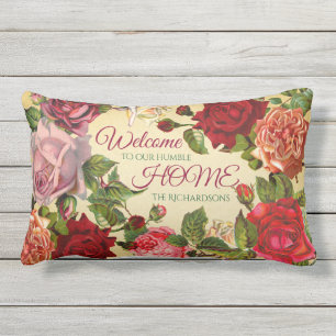 Coussin D'extérieur Monogramme victorien vintage à la maison bienvenu