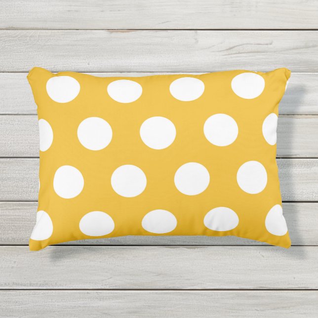Coussin D'extérieur Motif à pois jaune et blanc (Devant)