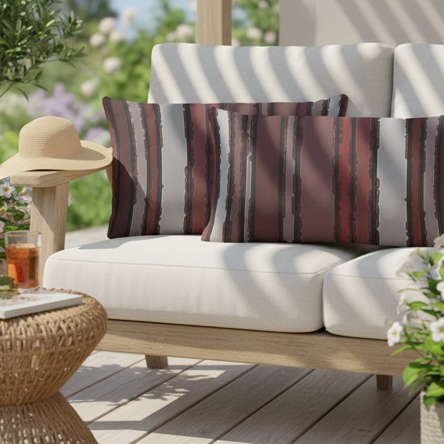 Coussin D'extérieur Motif Burgundy Red Grey Mauve Taupe Stripes (Créateur téléchargé)