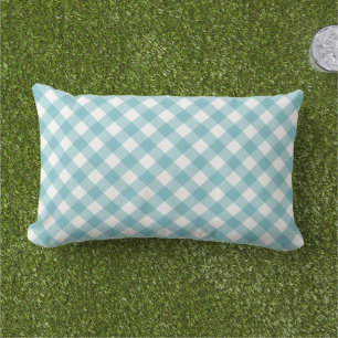 Coussin D'extérieur Motif classique Aqua Blue En vichy Plaid