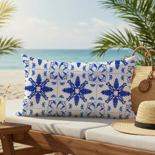 Coussin D'extérieur Motif Classique de Carreaux Portugais Bleu Blanc