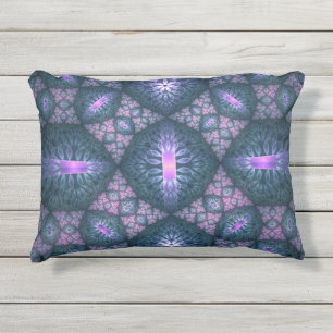 Coussin D'extérieur Motif d'art fractal 3D turquoise violet rose