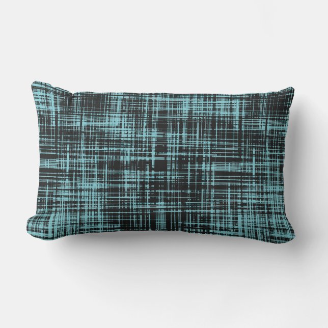 Coussin D'extérieur Motif de bande Abstrait Turquoise et Noir (Recto)