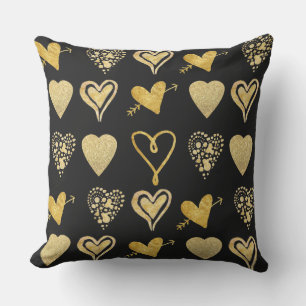 Coussin D'extérieur motif de coeur d'or sur noir