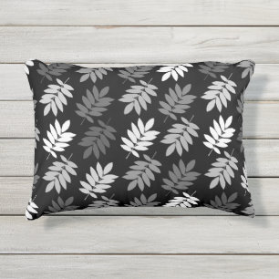 Coussin D'extérieur Motif de feuille aînée noir blanc gris