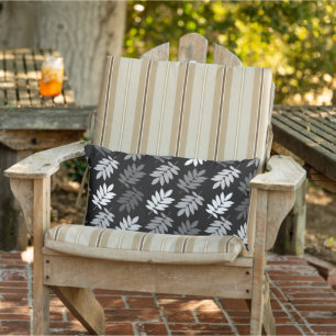 Coussin D'extérieur Motif de feuille aînée noir blanc gris