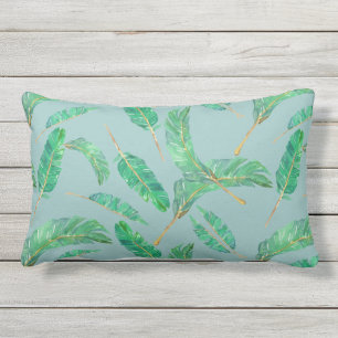 Coussin D'extérieur Motif de feuilles tropicales bleu feuille de banan