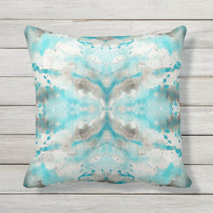 Coussin D'extérieur Motif de papier gris blanc turquoise artistique