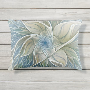 Coussin D'extérieur Motif de rêve floral Abstrait Bleu Kaki Fractal