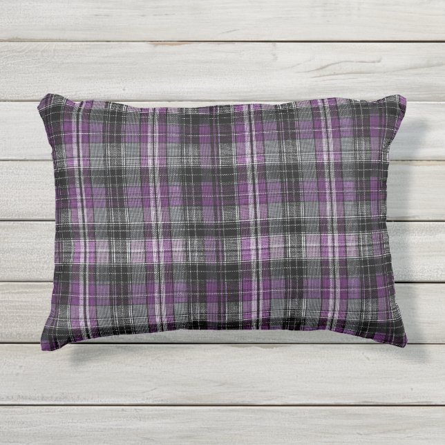 Coussin D'extérieur Motif de tartan noir violet rustique (Devant)
