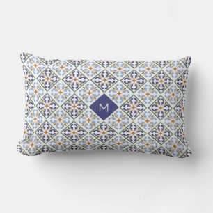 Coussin D'extérieur Motif de tuiles portugaises Monogramme personnalis