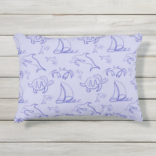 Coussin D'extérieur Motif d'une ligne d'animal marin et voilier