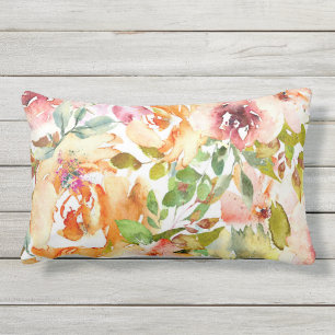 Coussin D'extérieur Motif floral à l'aquarelle rouge rouille vert