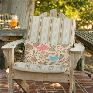 Coussin D'extérieur Motif floral oiseau vintage moderne pêche et aqua