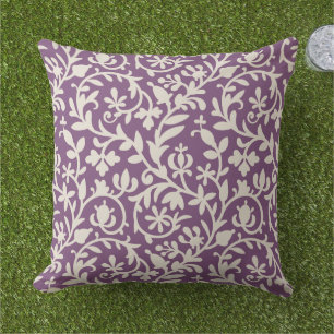 Coussin D'extérieur Motif Floral Vin   Plum violet et beige