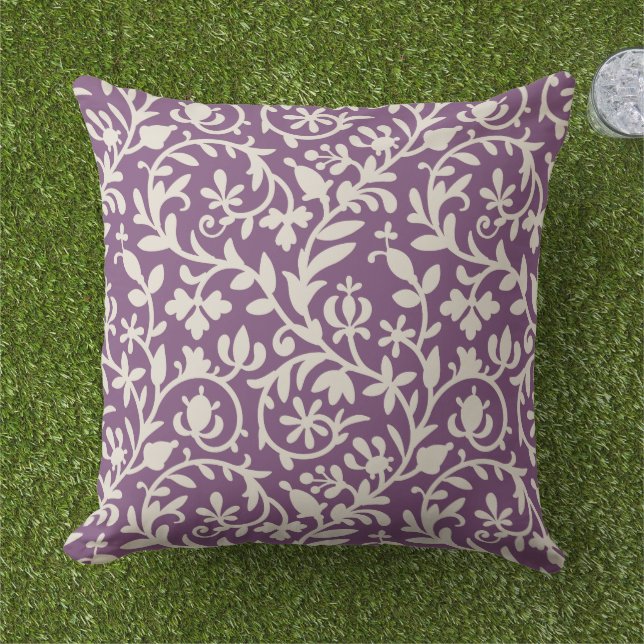 Coussin D'extérieur Motif Floral Vin | Plum violet et beige (Herbe)