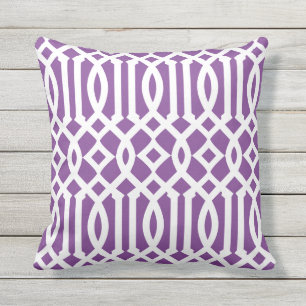 Coussin D'extérieur Motif moderne de Trellis violet blanc