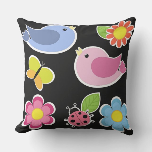 Coussin D'extérieur Motif OISEAUX ET FLEURS (Recto)
