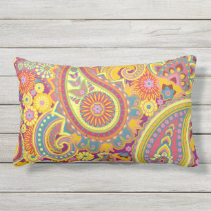 Coussin D'extérieur Motif Paisley Jaune Violet Rouge Orange Extérieur