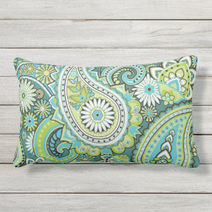 Coussin D'extérieur Motif Paisley Vert Lime Turquoise Extérieur