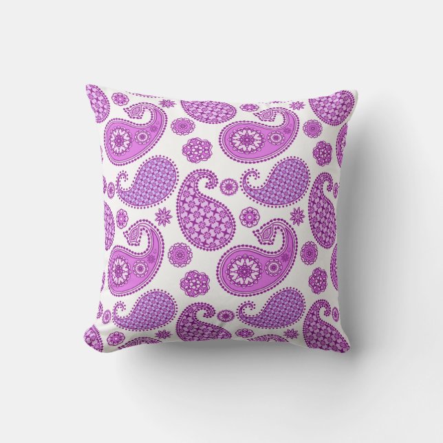 Coussin D'extérieur Motif Paisley, violet, violet et blanc (Recto)
