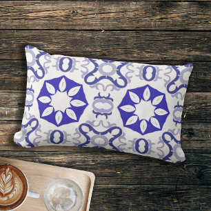 Coussin D'extérieur Motif Portugais Méditerranéen Blanc Et Bleu