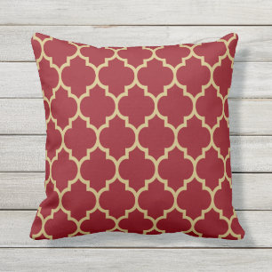 Coussin D'extérieur Motif Quatrefoil Burgundy et beige