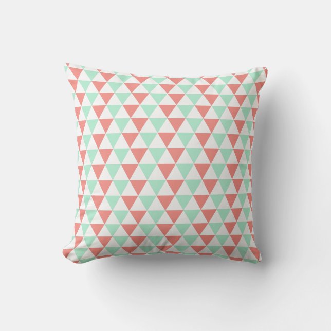 Coussin D'extérieur Motif triangle corail rose et menthe vert (Recto)