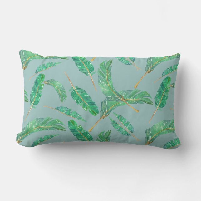 Coussin D'extérieur Motif tropical de feuille de vert bleu de feuille (Recto)