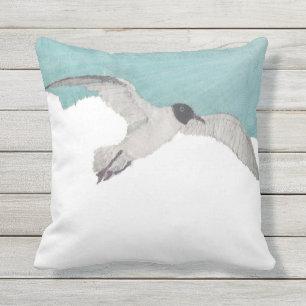 Coussin D'extérieur Mouette, oiseau, ciel, côtier, plage orientée