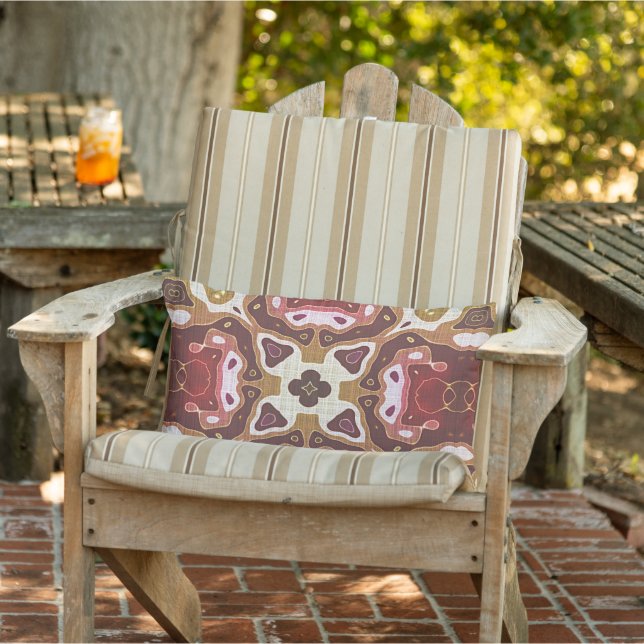 Coussin D'extérieur Moutarde rouge ocre jaune Taupe Brown art tribal (Chaise)