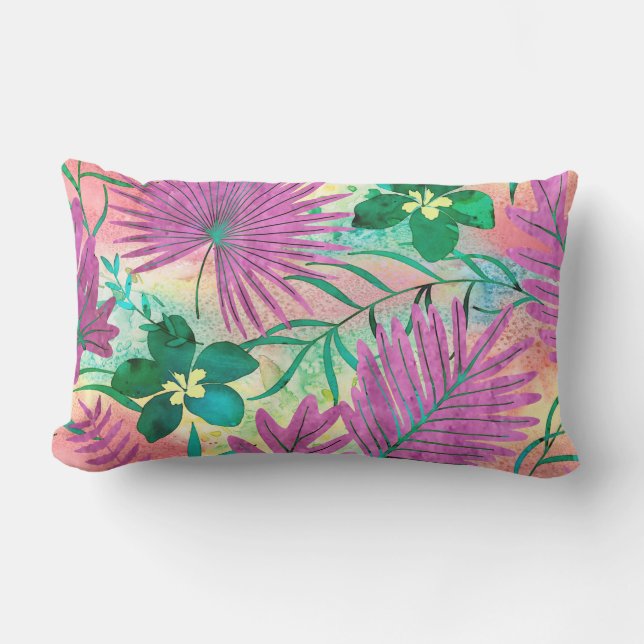 Coussin D'extérieur Nalani Hawaiian Tropical Garden Reversible Fuchsia (Recto)