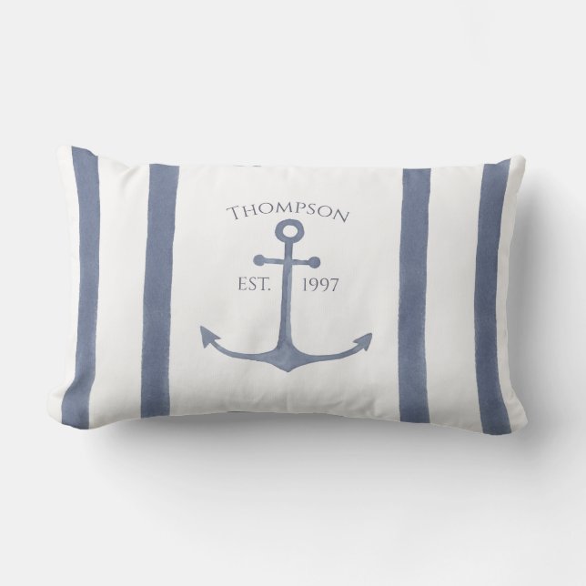 Coussin D'extérieur Nautical Navy Blue Anchor Personalized Pillow (Recto)