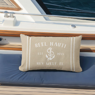 Coussin D'extérieur Neutre Tan Beige Personnalisé Nom de bateau Ancre