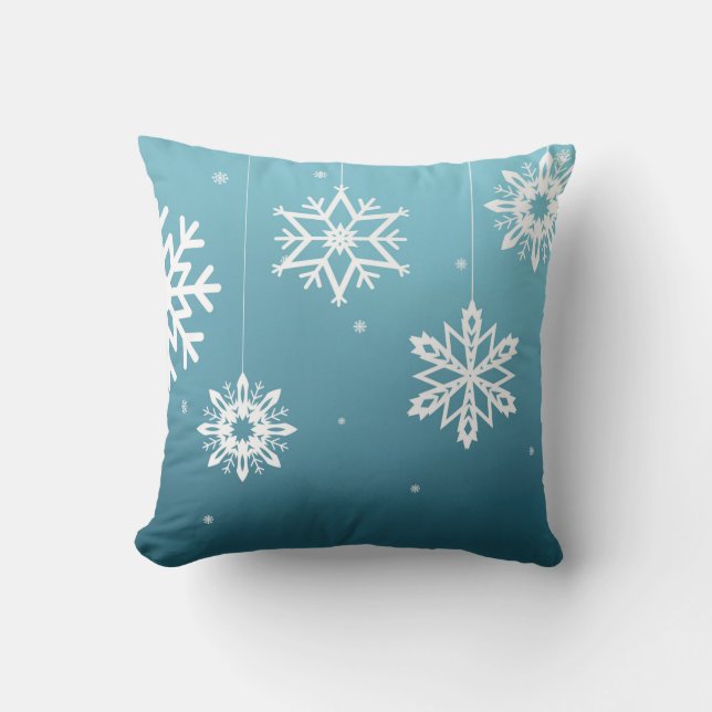 Coussin D'extérieur Noël blanc bleu de motif de flocons de neige (Recto)