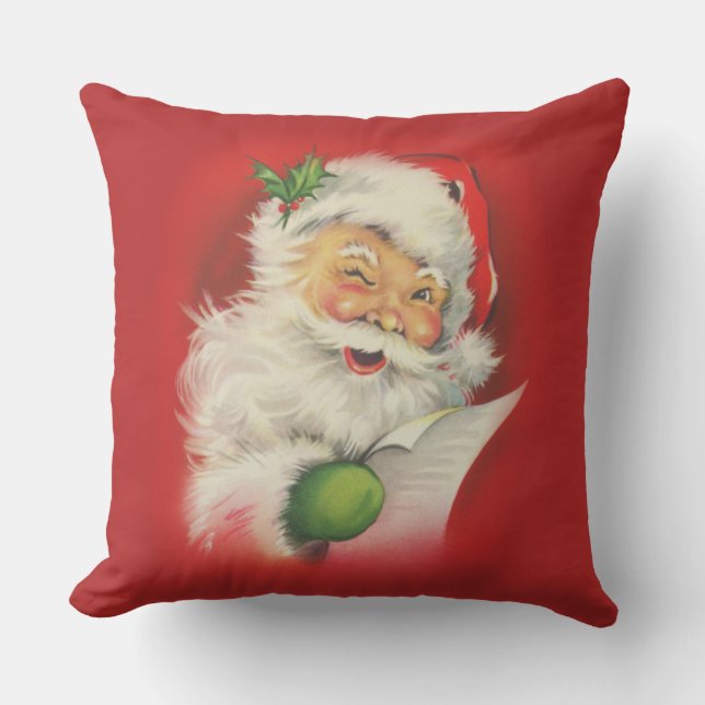 Coussin D'extérieur Noël du Père Noël vintage (Recto)