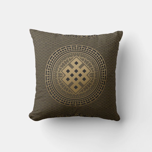 Coussin D'extérieur Noeud sans fin d'or dans le mandala (Recto)