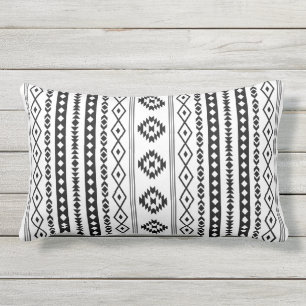 Coussin D'extérieur Noir aztèque sur Motif blanc à motifs mixtes (V)