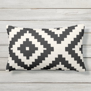 Coussin D'extérieur Noir géométrique et crème de motif de zigzag