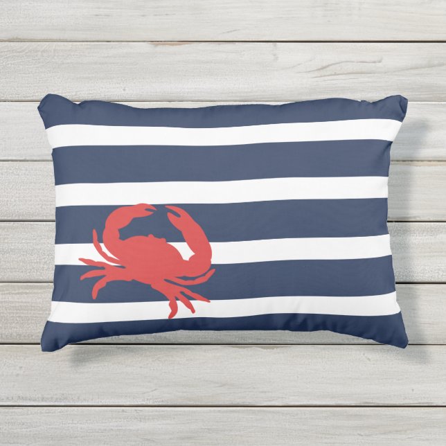 Coussin D'extérieur Nom de bateau à rayures bleues marine nautiques ro (Devant)