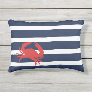 Coussin D'extérieur Nom de bateau crabe rouge rayures bleu marine naut