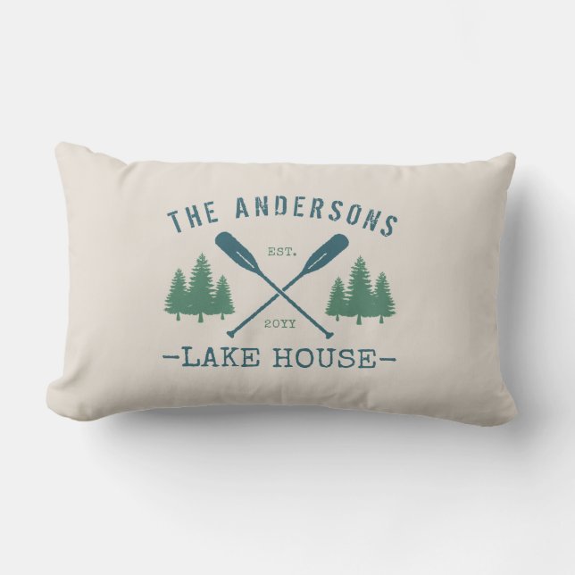 Coussin D'extérieur Nom de famille Lake House Oars Pine Trees Extérieu (Recto)