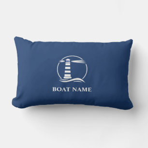 Coussin D'extérieur Nom du bateau Clair Nautical Lighthouse Navy Blue