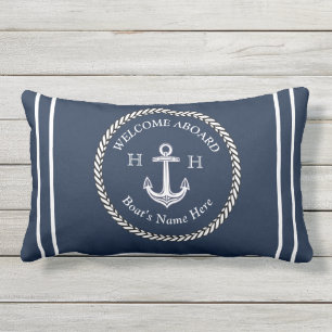 Coussin D'extérieur Nom du bateau nautique Ancre Corde bleu marine Bie